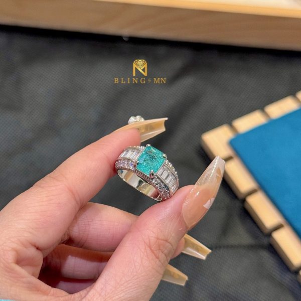 Ring Small Square Turquoise Glitter Band Zircon